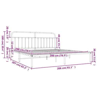 Valkoinen metallinen sängynrunko päädyllä Honorina 200x200cm