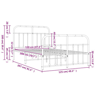 Valkoinen metallinen sängynrunko päädyillä Honorina 120x200cm