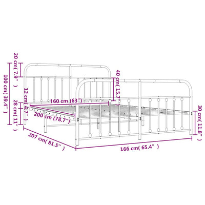 Valkoinen metallinen sängynrunko päädyillä Honorina 160x200cm