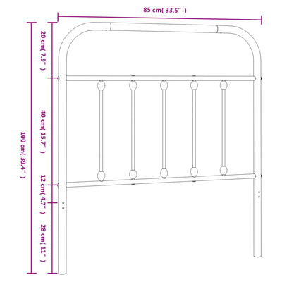 Metallinen sängynpääty valkoinen 80 cm