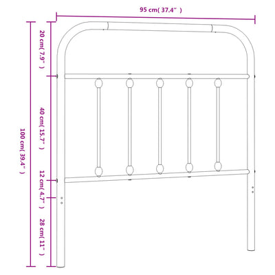 Metallinen sängynpääty valkoinen 90 cm