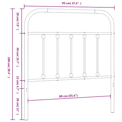 Valkoinen metallinen sängynpääty Mueser 90cm