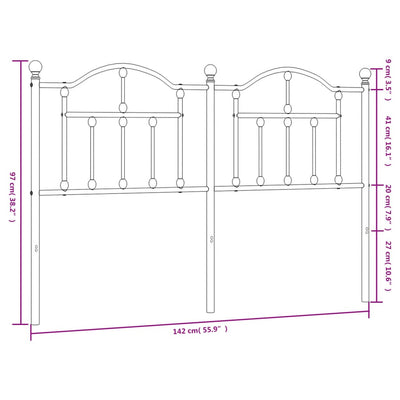 Metallinen sängynpääty musta 135 cm