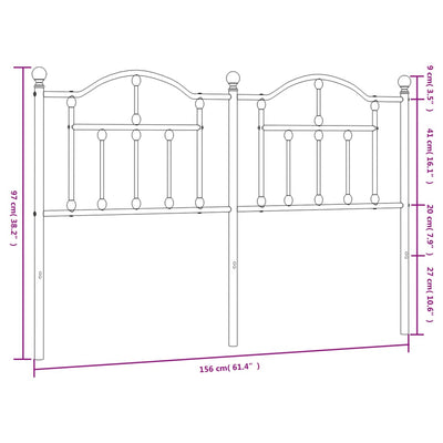 Metallinen sängynpääty musta 150 cm