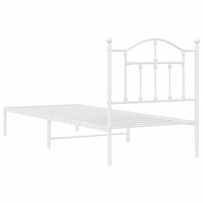 Valkoinen metallinen sängynrunko päädyllä Crezantema 90x200cm