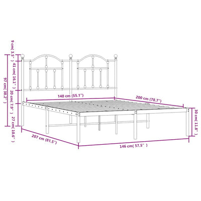 Valkoinen metallinen sängynrunko päädyllä Crezantema 140x200cm