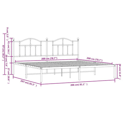Valkoinen metallinen sängynrunko päädyllä Crezantema 200x200cm