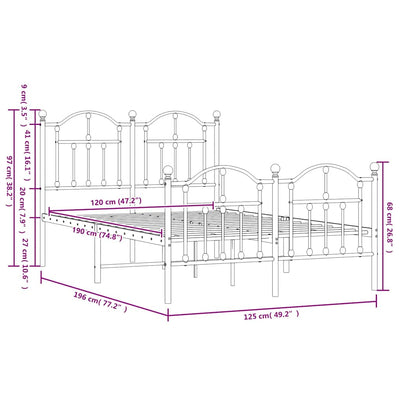 Valkoinen metallinen sängynrunko päädyillä Crezantema 120x190cm
