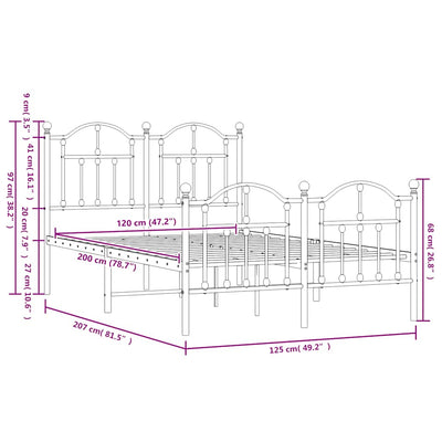 Valkoinen metallinen sängynrunko päädyillä Crezantema 120x200cm