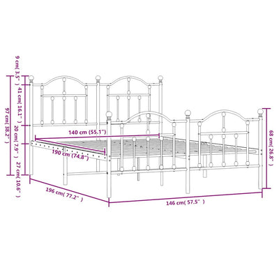 Valkoinen metallinen sängynrunko päädyillä Crezantema 140x190cm
