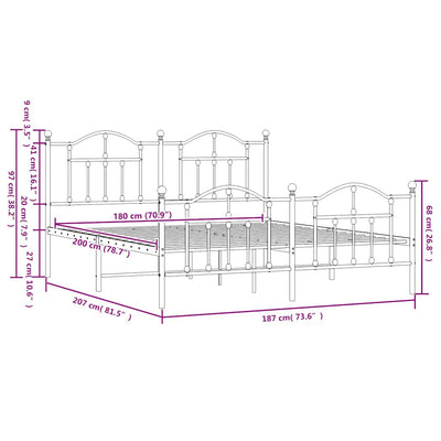 Valkoinen metallinen sängynrunko päädyillä Crezantema 180x200cm