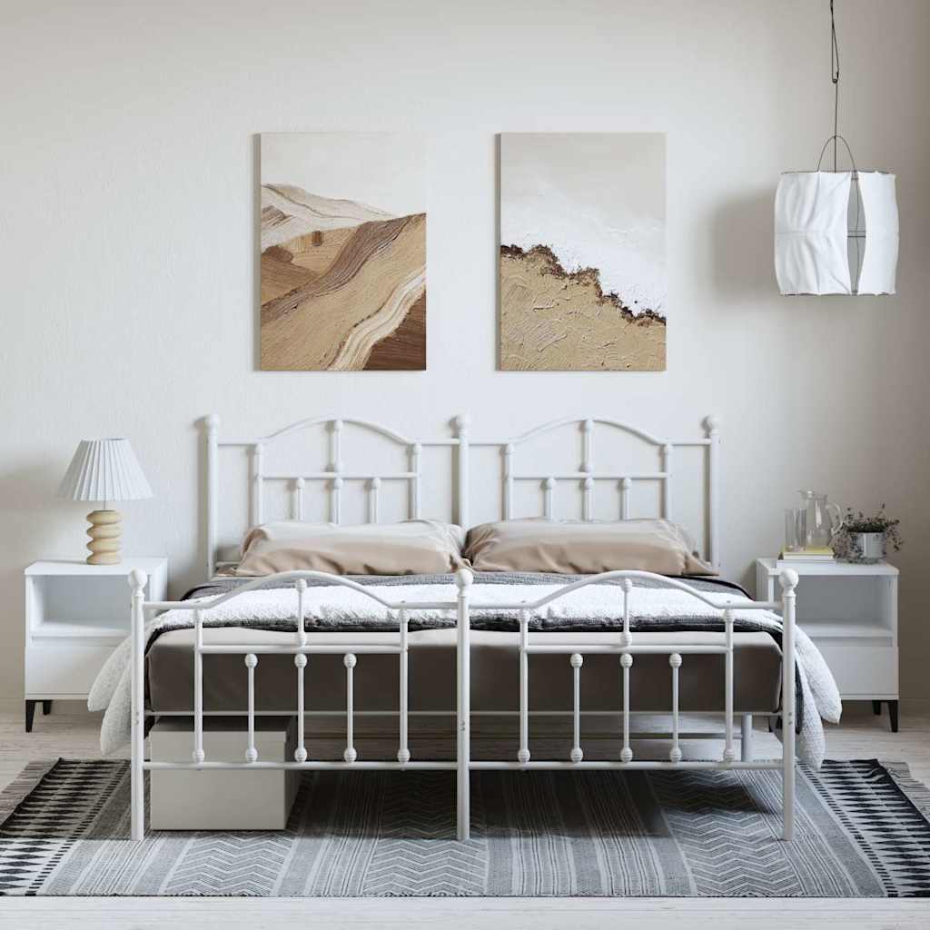 Valkoinen metallinen sängynrunko päädyillä Crezantema 183x213cm