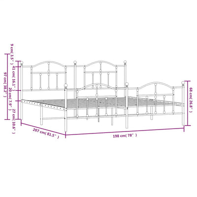 Valkoinen metallinen sängynrunko päädyillä Crezantema 193x203cm