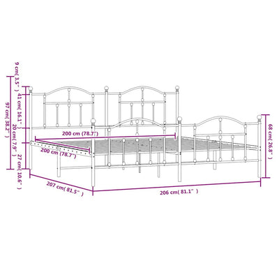 Valkoinen metallinen sängynrunko päädyillä Crezantema 200x200cm
