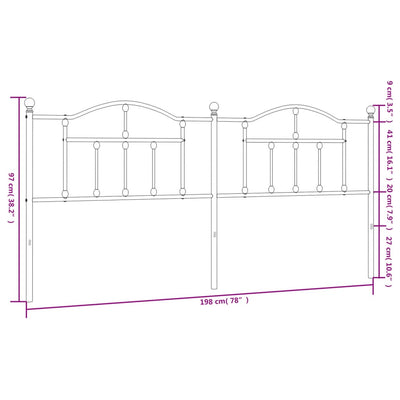 Metallinen sängynpääty valkoinen 193 cm