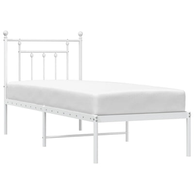 Valkoinen metallinen sängynrunko päädyllä Paisie 75x190cm