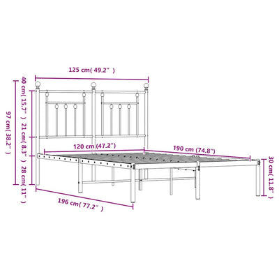 Valkoinen metallinen sängynrunko päädyllä Paisie 120x190cm
