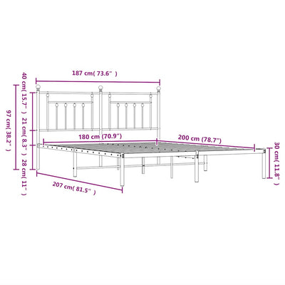 Valkoinen metallinen sängynrunko päädyillä Paisie 180x200cm