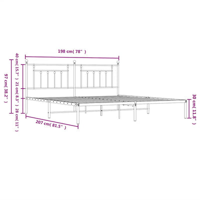 Valkoinen metallinen sängynrunko päädyllä Paisie 193x203cm