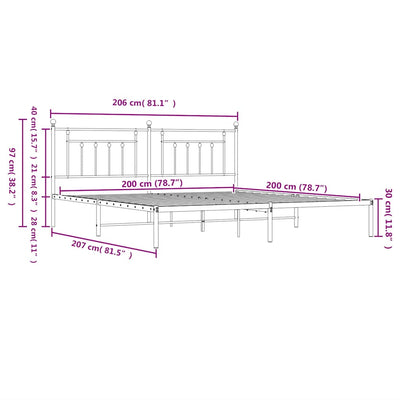 Valkoinen metallinen sängynrunko päädyllä Paisie 200x200cm