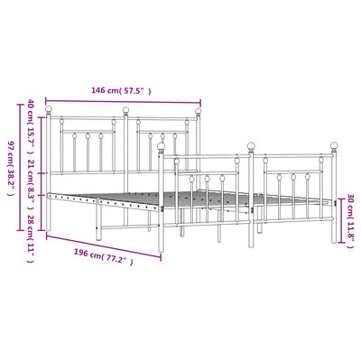 Valkoinen metallinen sängynrunko päädyillä Paisie 140x190cm
