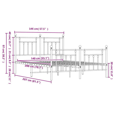 Valkoinen metallinen sängynrunko päädyillä Paisie 140x200cm