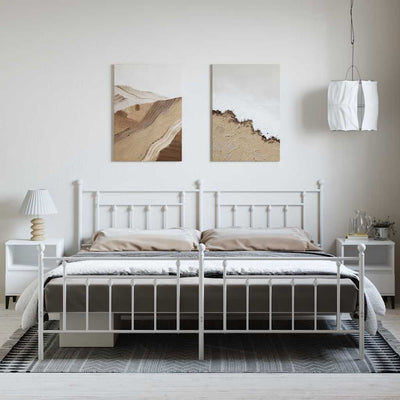 Valkoinen metallinen sängynrunko päädyillä Paisie 193x203cm