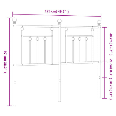 Metallinen sängynpääty valkoinen 120 cm