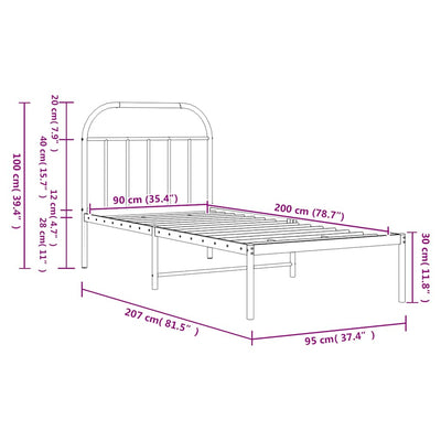 Musta metallinen sängynrunko päädyllä Nedealca 90x200cm