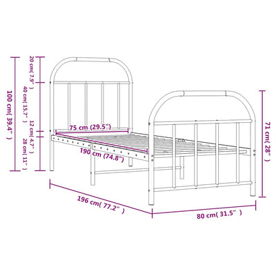 Musta metallinen sängynrunko päädyillä Nedealca 75x190cm