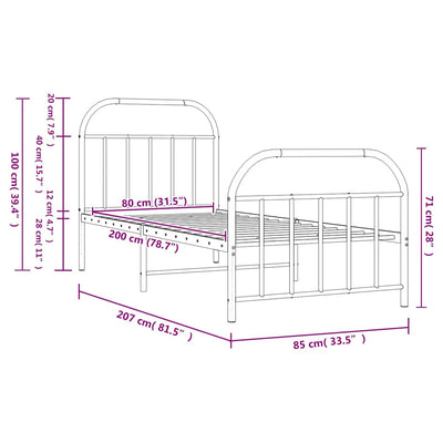 Musta metallinen sängynrunko päädyillä Nedealca 80x200cm