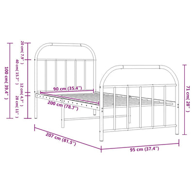 Musta metallinen sängynrunko päädyillä Nedealca 90x200cm