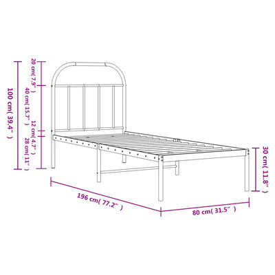 Valkoinen metallisängynrunko ilman patjaa päätylevy Nedealca 75x190cm