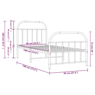 Valkoinen metallinen sängynrunko päädyillä Nedealca 90x190cm