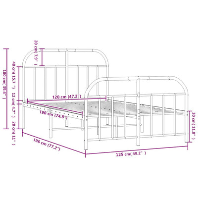 Valkoinen metallinen sängynrunko päädyillä Nedealca 120x190cm