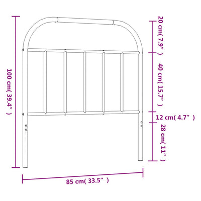 Metallinen sängynpääty valkoinen 80 cm