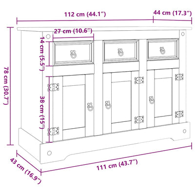 Senkki Corona harmaa 112x43x78 cm täysi Meksikon mänty