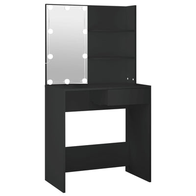 Peilipöytä LED-valoilla musta 74,5x40x141 cm