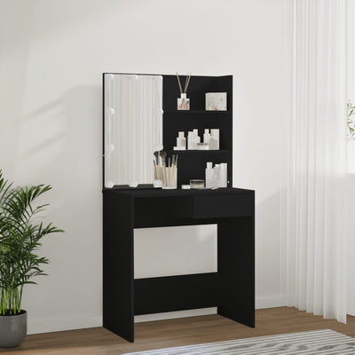 Peilipöytä LED-valoilla musta 74,5x40x141 cm