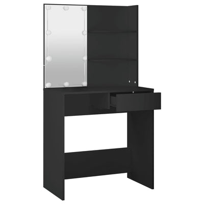 Peilipöytä LED-valoilla musta 74,5x40x141 cm