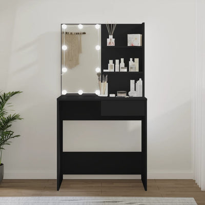 Peilipöytä LED-valoilla musta 74,5x40x141 cm