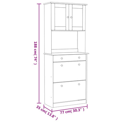 Valkoinen senkki alta Ila 77x35x188cm (mänty)