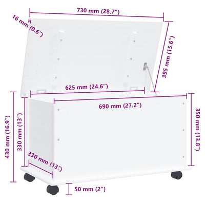 Valkoinen säilytysarkku pyörillä alta Lazaros 73x39,5x44cm (mänty)