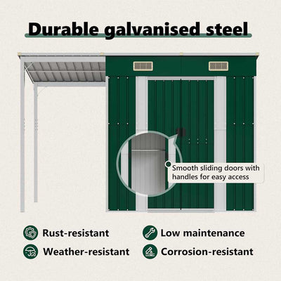 Vihreä puutarhavaja lisäkatolla Nafsica 277x110,5x181cm (teräs)