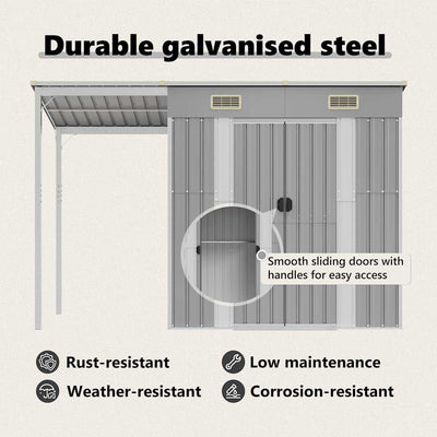 Vaaleanharmaa puutarhavaja lisäkatolla Nafsica 277x110,5x181cm (teräs)