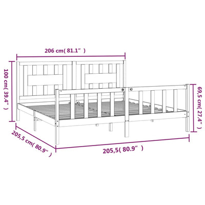 Sängynrunko päätylevyllä valkoinen täysi mänty 200x200 cm