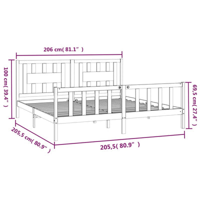 Sängynrunko päätylevyllä harmaa täysi mänty 200x200 cm
