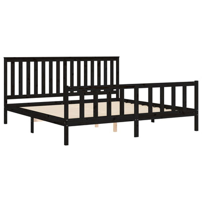 Sängynrunko päädyllä musta 200x200 cm täysi mänty