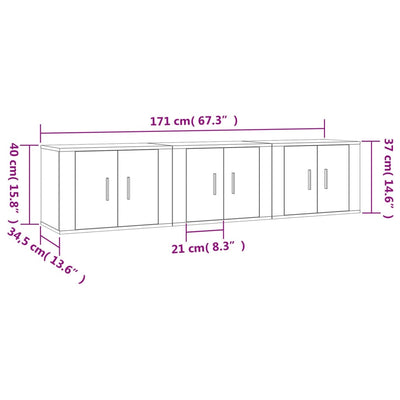 Seinäkiinnitettävät TV-tasot 3 kpl ruskea tammi 57x34,5x40 cm