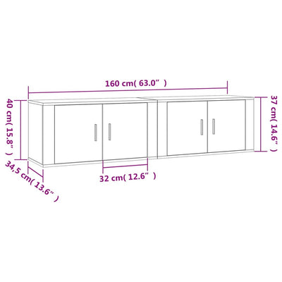 Seinäkiinnitettävät TV-kaapit 2 kpl betoninharmaa 80x34,5x40 cm